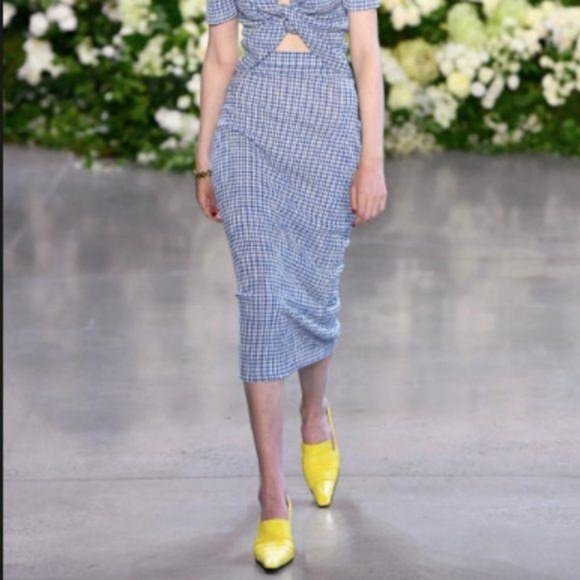 Calvin Luo RTW Spring 17 Plaid Seersucker Midi Ski - Picture 1 of 9